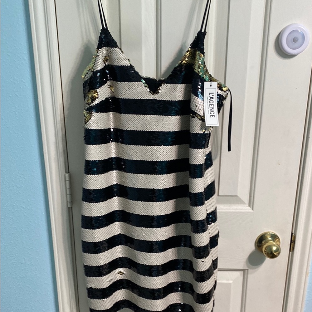 L'Agence Sequin Star Striped Dress